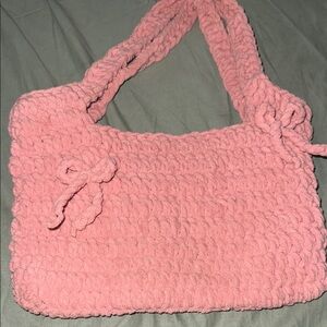 Pastel Pink Mini Bag with Plush Texture and Braided Strap